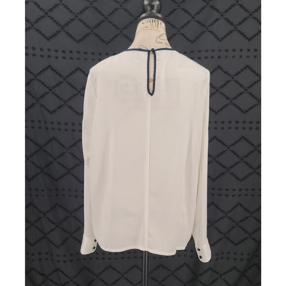 Hobbs London Rhianna blouse in white w/navy piping Size 10 Minimalistic Corpcore - Picture 2 of 10